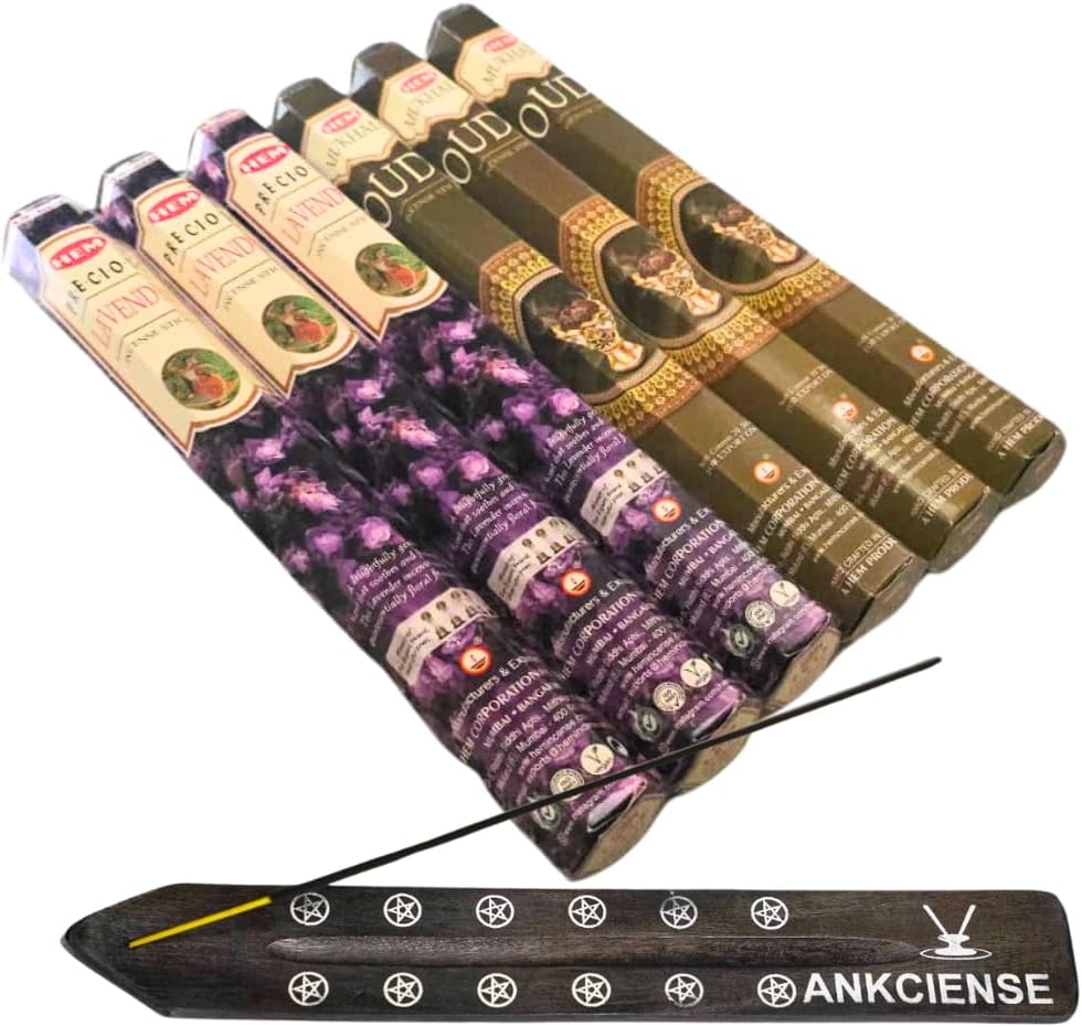 Sandalwood & Vanilla Incense from Hem Bundled with ANKCIENSE Incense Holder Bundle, Variety Pack of 120 Sticks (Lavender & M Oudh)