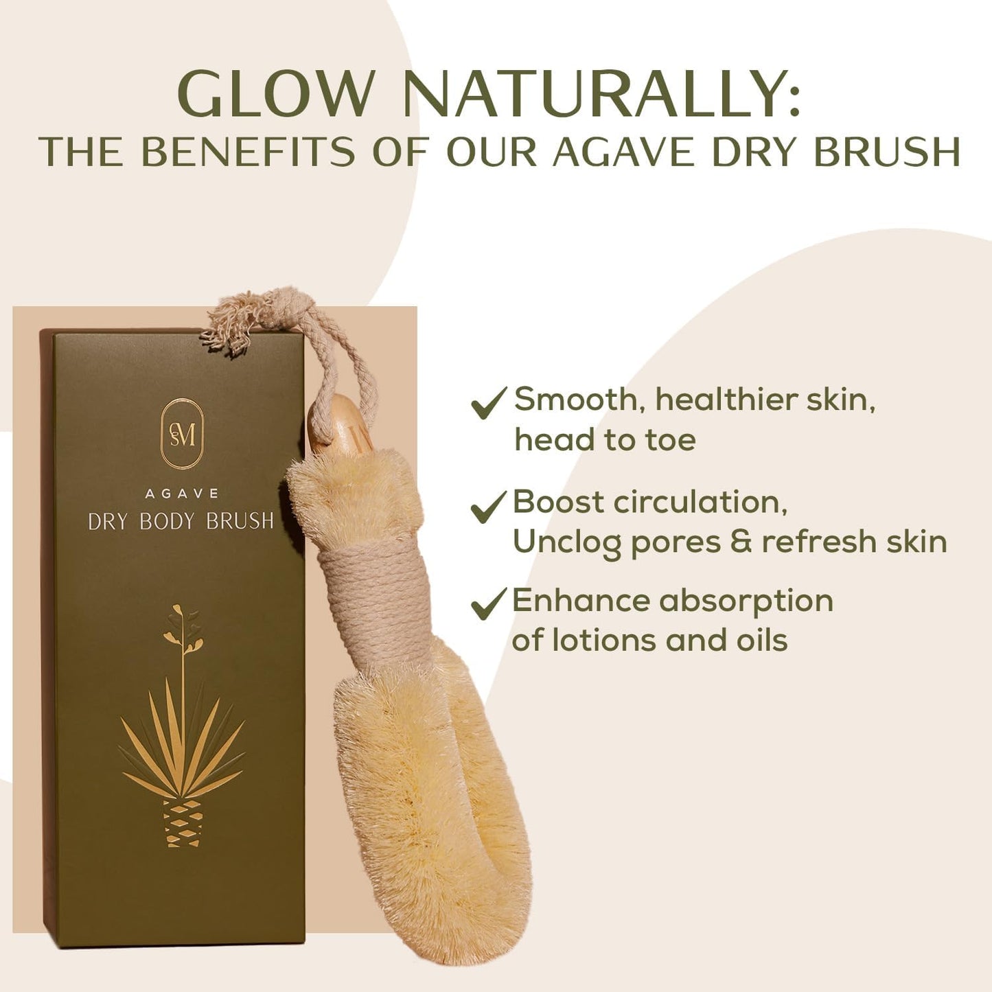 CSM Agave Plant-Based Dry Body Brush: Natural Firm Bristles for Lymphatic Drainage, Cellulite Reduction, Exfoliation, Detox, Circulation & Skin Glow