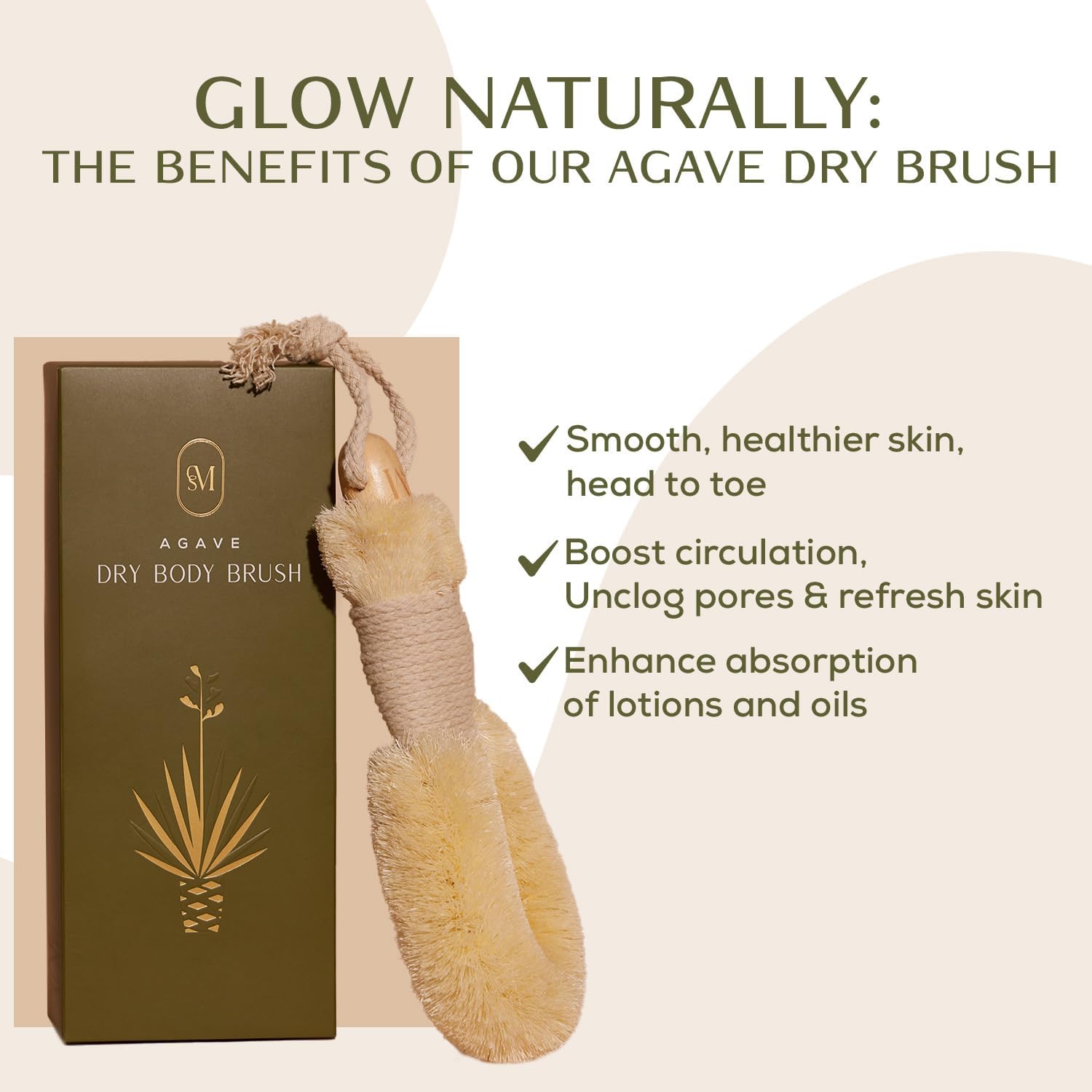 CSM Agave Plant-Based Dry Body Brush: Natural Firm Bristles for Lymphatic Drainage, Cellulite Reduction, Exfoliation, Detox, Circulation & Skin Glow
