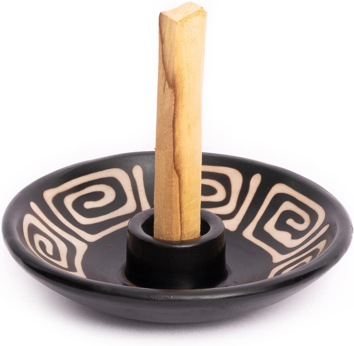 Palo Santo Holder with 5 Sticks - Luna Sundara Handmade Ceramic Incense Burner - Black & White Maze Chulucanas Pottery from Peru - Smudge Bowl for Sage - Aromatherapy Gift Set