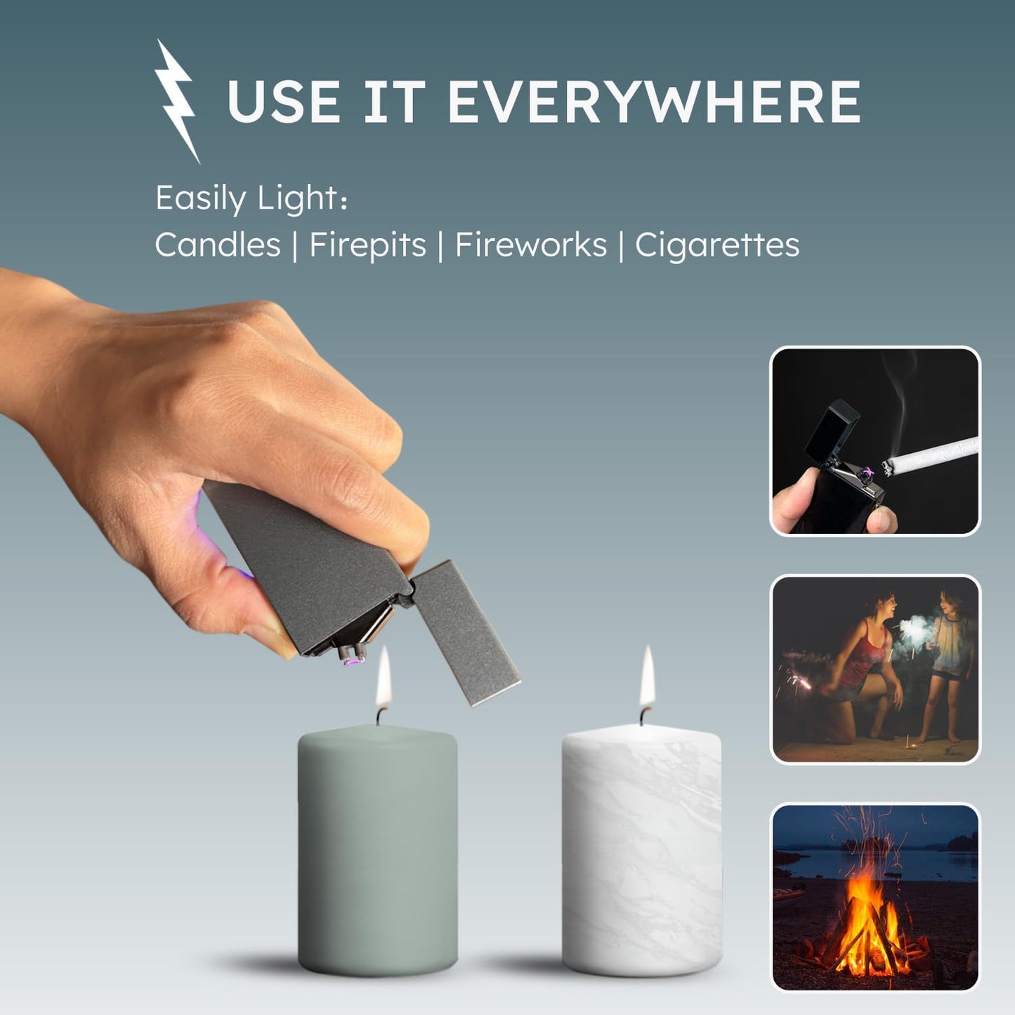 Lighter - Electric Lighter Windproof Double ARC Plasma Lighter USB Rechargeable with Battery Indicator - S2000 (Silver.2000)