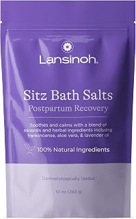 Lansinoh Sitz Bath Salts for Postpartum Care, Perineal Soak with Epsom Salt, Aloe Vera, Lavender & Frankincense Oil, 10 Ounces