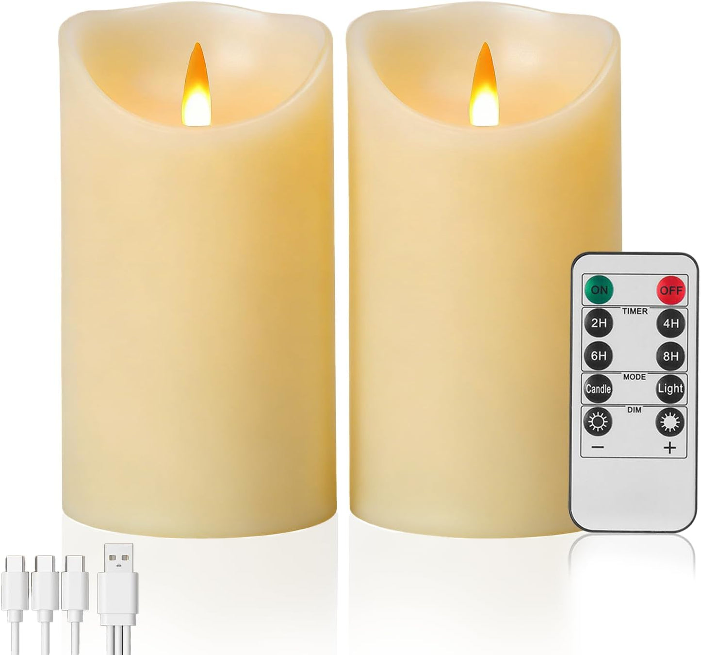 Autbye Rechargeable Flameless Candle, Realistic 3D Flickering Warm Flame, LED Candle with Remote Control & Timer for Holiday, Wedding, Patio and Home Decoration(Set of 2)
