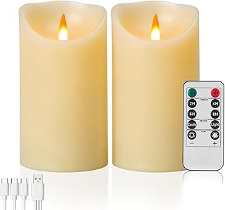 Autbye Rechargeable Flameless Candle, Realistic 3D Flickering Warm Flame, LED Candle with Remote Control & Timer for Holiday, Wedding, Patio and Home Decoration(Set of 2)