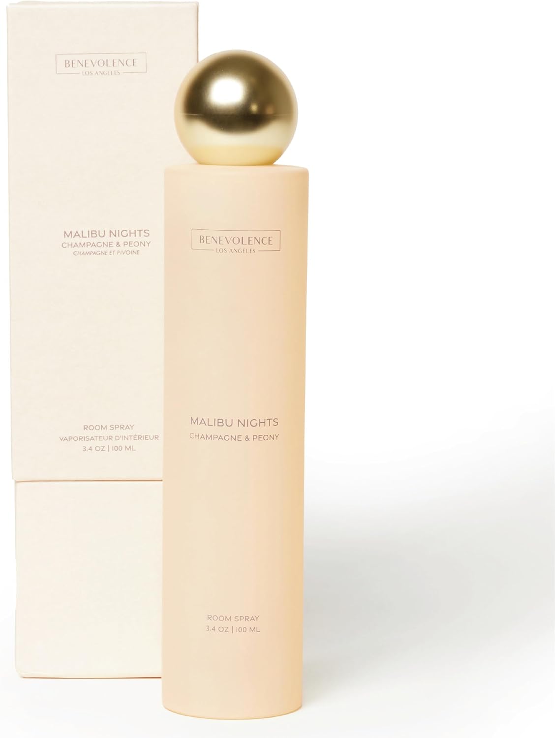 Champagne & Peony Room Spray | Benevolence LA Malibu Nights | 3.4oz | Home, Pillow & Linen Fragrance Spray | Low VOC, No Alcohol | Malibu Sands Collection
