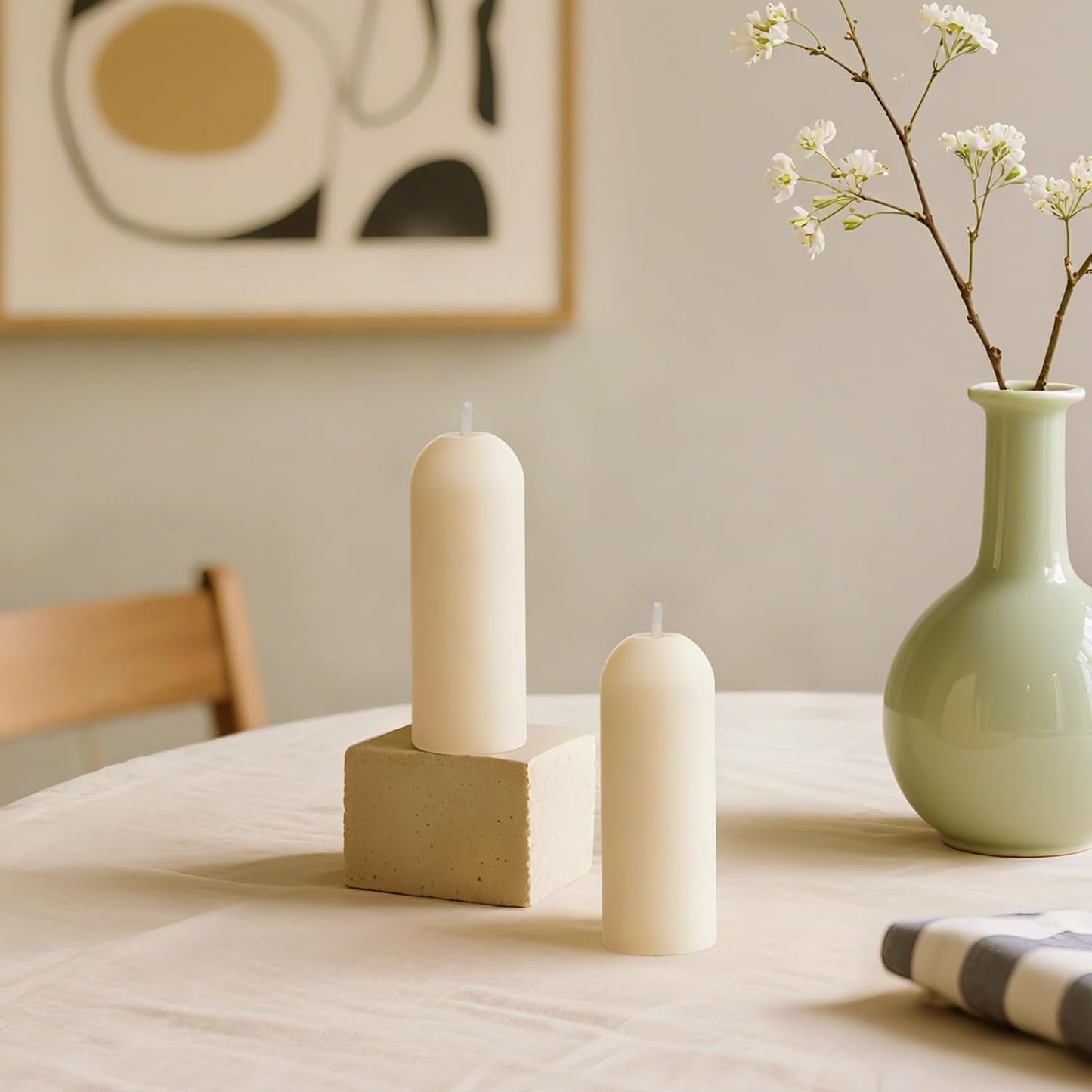 White Small Pillar Candles 4-Pack - 10-Hour Long Burning 100% Natural Beeswax Candles, Perfect for Everyday Use, Home & Travel, Power Outages，Classic Pillar Style (3.5"x1.3")