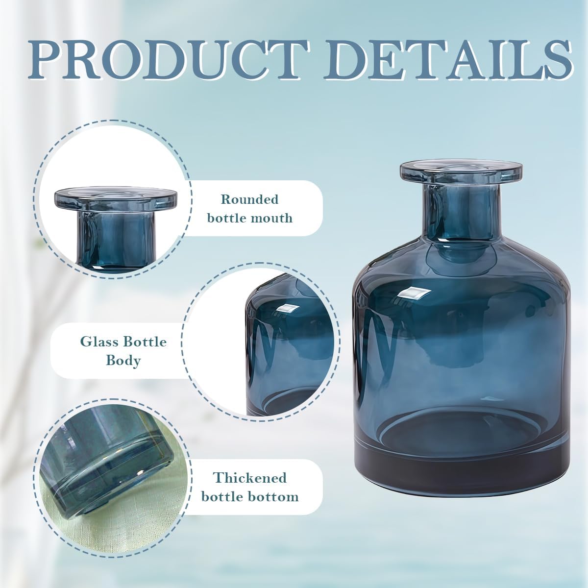 150ML/5OZ Empty Blue Clear Glass Diffuser Bottles Refillable Aromatherapy Container Jars Reed Diffuser Sticks Holder Bottle for DIY Crafts Fragrance Essential Oils