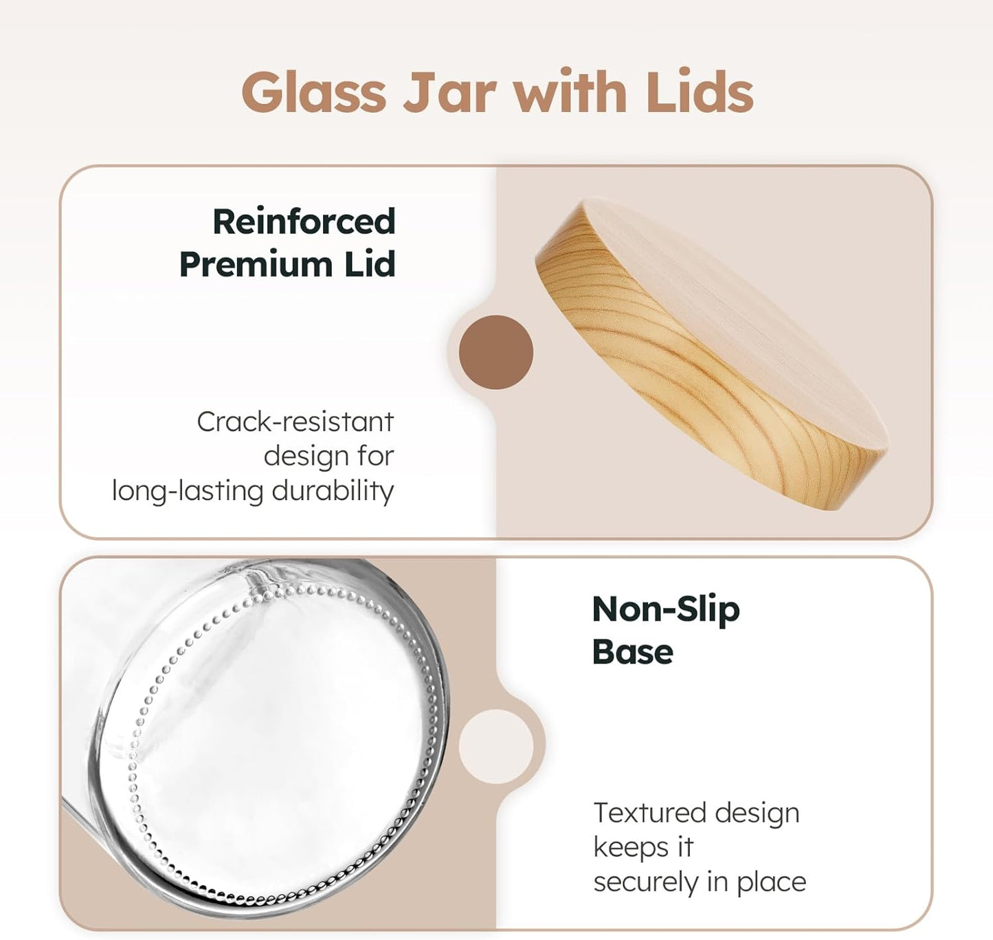 Tecohouse 8oz Glass Jars with Plastic Woodgrain Lids, 3 Pack Candle Jars with Blank Labels, 250g Clear Glass, Wide Mouth | Cosmetic Containers for Sample, Cream, Lotion, Honey, Powder, Jelly