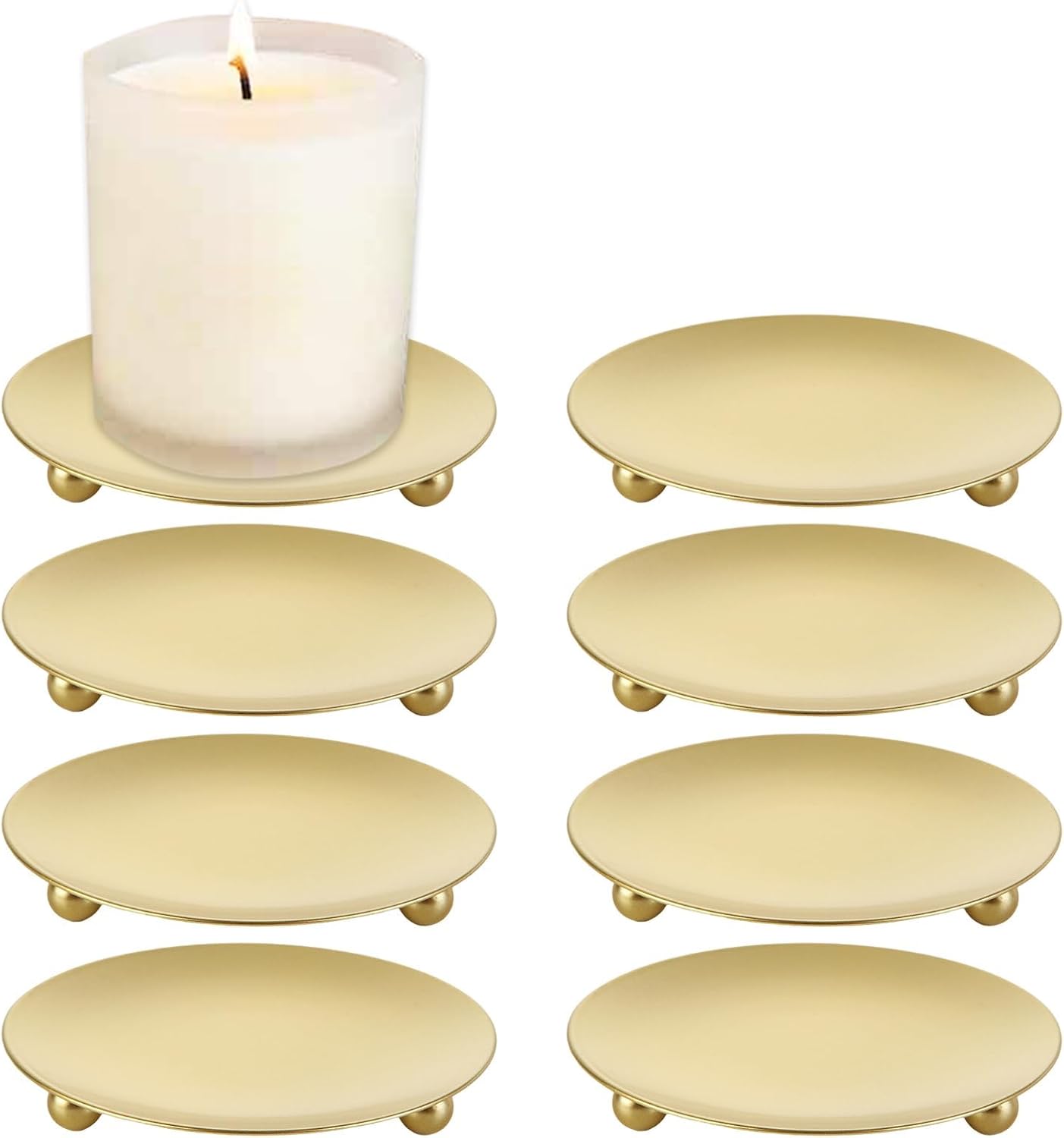 CYEAH 8 Pcs Gold Decorative Iron Plate Candle Holder, 4 in Candle Stand Candle Plate, Small Candle Tray, Iron Candle Holder Plate Metal Candle Stand for Coffee Table Decor, Wedding, Party, Home Decor
