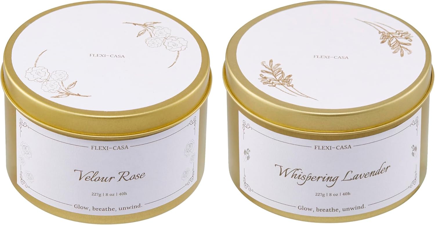 Lavender & Rose Aromatherapy Candle Set, 2 Pack Floral Soy Wax Tin Candles, Long Lasting Scented Candles for Home, Relaxation, Stress Relief, Travel Size Gifts for Women