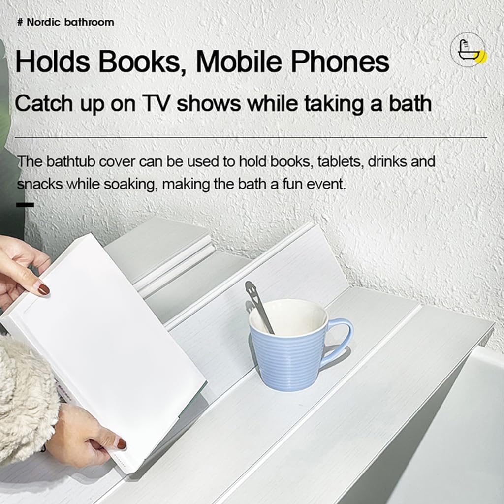 Adjustable Foldable Dust-Proof Bathtub Cover White,Waterproof Shutter Bathtub Tray & Laptop Desk 2 in 1 Fits Most Tubs,Modern Bath Tub Racks for Home (102x103CM(40"x40.55"), 0.47in Thick)
