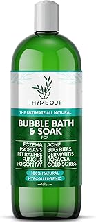 All Natural, Organic Plant Based Bubble Bath - Hypoallergenic Skin-Soothing Thyme Eczema Bath Soak with Colloidal Oatmeal - Sensitive Skin Bubble Bath for Kids & Adults - 16oz