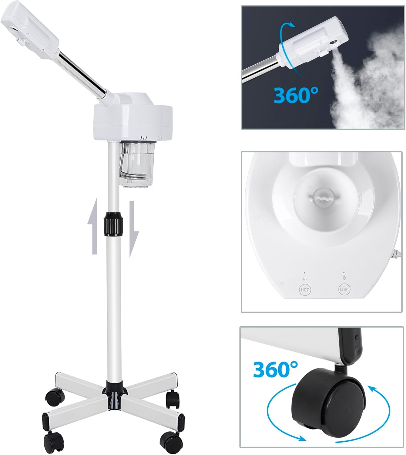​Saicool Professional Facial Steamer - Standing Ozone Facial Steamer on Wheels w Hot Mist for Facial Treatment Personal Care for Spa Salon Home Use