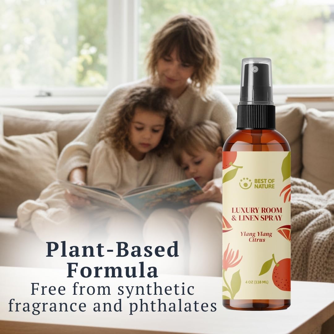 Best of Nature Luxury Room & Linen Spray – All-Natural Essential Oil Air Freshener for Home, Bedroom, Bathroom & Linens – Plant-Based, Family-Safe, Relaxing Aromatherapy Mist (Ylang Ylang Citrus)