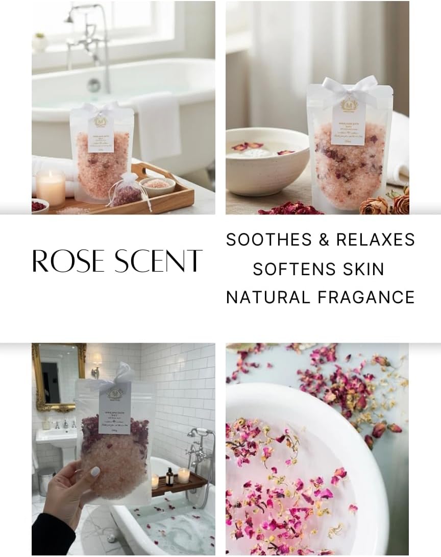 MIMI MIMI Pink Himalayan Bath Salt Gift Set with Rose, Lemon and Lavender - 3 x 200g Bath Salts for Women Relaxing, Natural Aromatherapy Gifts for her, Mineral Bath Soaks, Spa Body Care, Foot Soak.