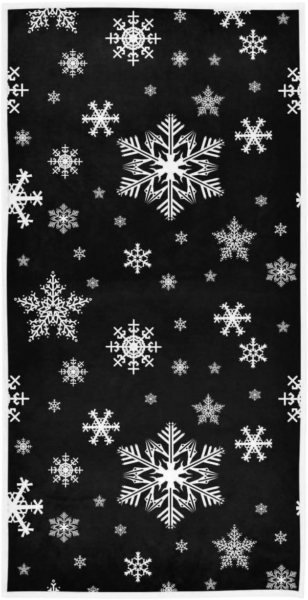 Winter Snowflake Black Hand Bath Fingertip Towel Christmas Decorations Kitchen Towels Xmas Holiday Bathroom Faucet Towel Set Highly Absorbent SPA Gym Shower Towels 16x30 Inch