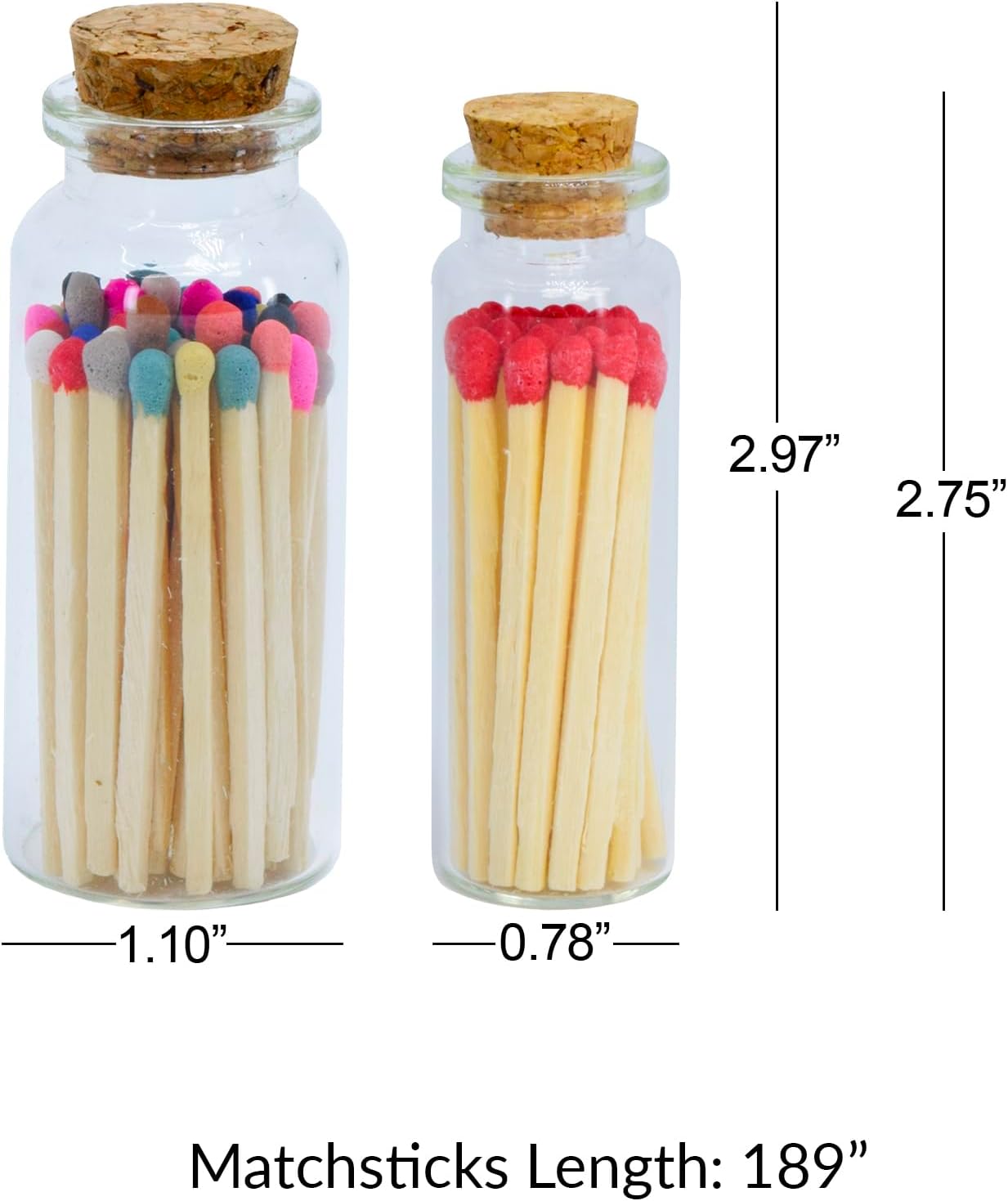 Chandler Studio 3 Bottles - 60+ Matchsticks Safety Matches in Jar - Strike On Bottle Glass Jar 2" Inch Matchsticks (20 Matchsticks Jar, Pink) (White, 3 Bottles)