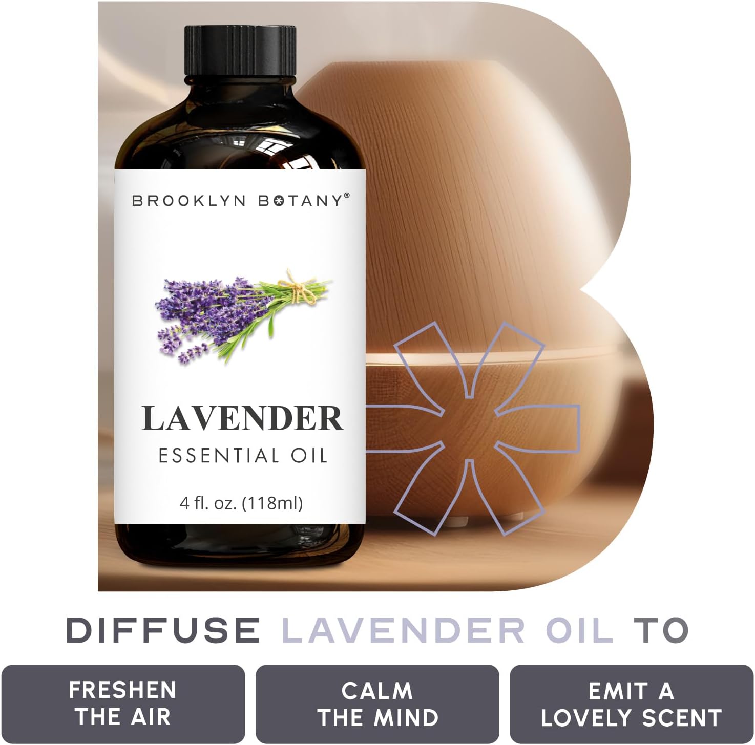 Brooklyn Botany Lavender & Lemongrass Essential Oils – 4 Fl Oz (Pack of 2) – 100% Pure & Natural – Floral & Herbal Aromatherapy Blend