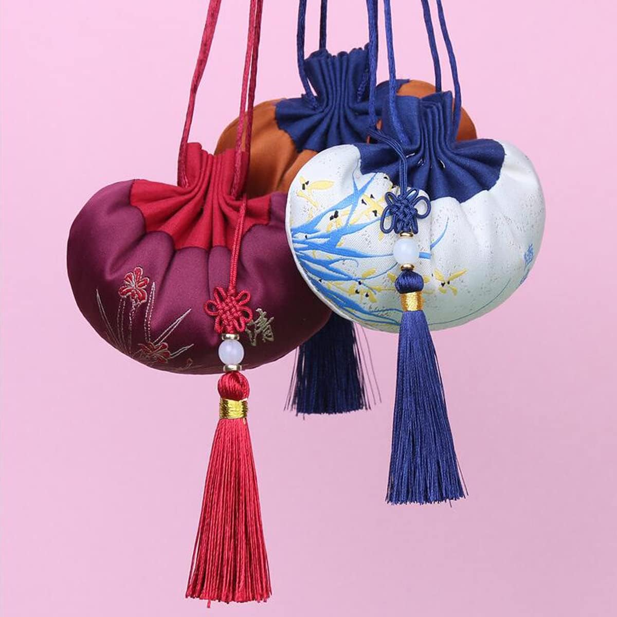 6 Pcs Chinese Sachet Silk Brocade Coin Bags Pouches with Drawstring Jewelry Gift Bag Aromatherapy Bag,Random Color