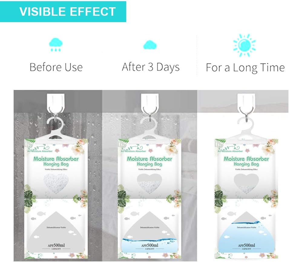 CANAGER Hanging Moisture Absorber-10 Packs, Hanging Dehumidifier Bags for Closet,Bedroom and kitchen,Fragrance Free,Moisture Absorb 12.5OZ