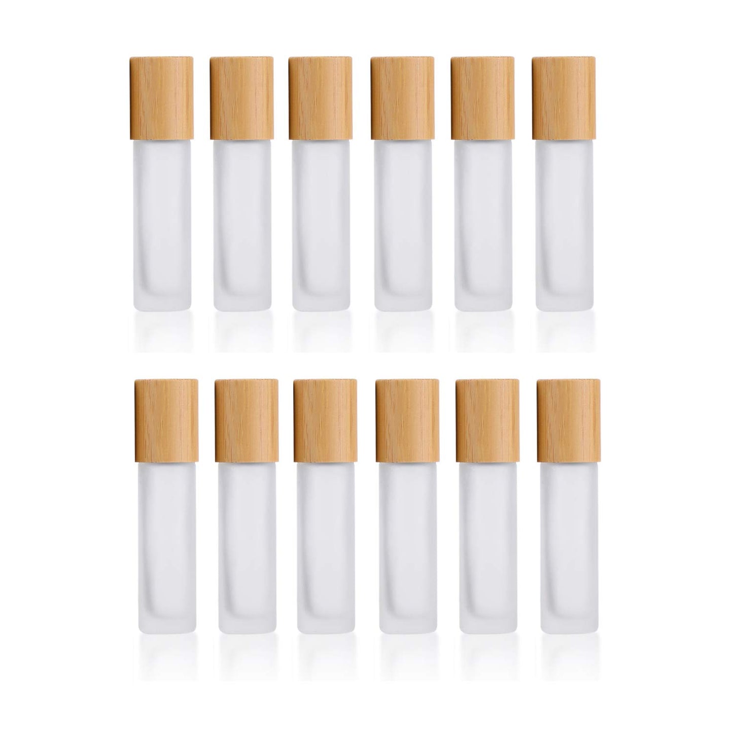 12 Pcs Frosted Glass Roller Bottles 10ml(1/3oz) Roll on Bottle With Metal Roller Ball&Bamboo Lids For Perfume Essential Oil Aromatherapy Lip Balms