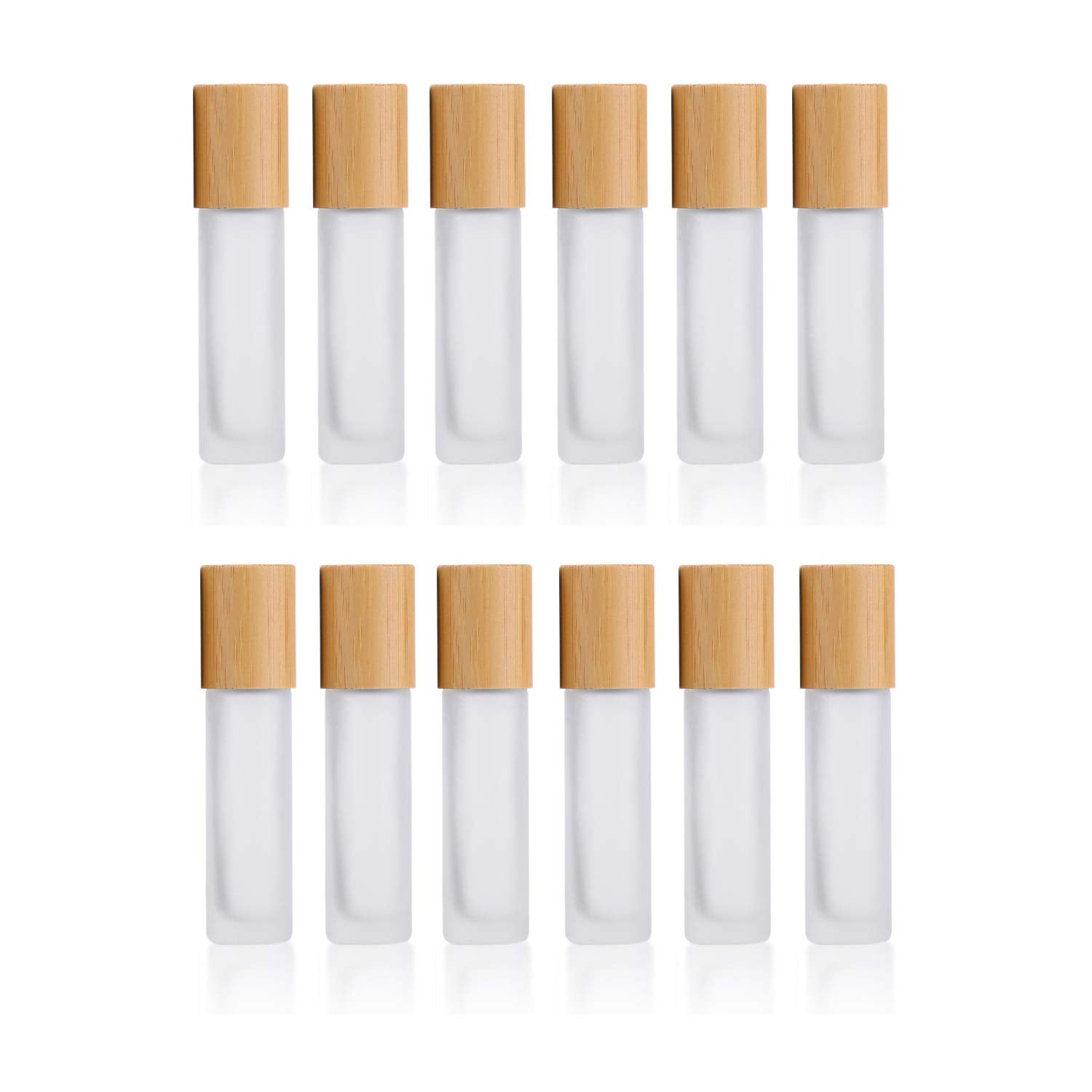 12 Pcs Frosted Glass Roller Bottles 10ml(1/3oz) Roll on Bottle With Metal Roller Ball&Bamboo Lids For Perfume Essential Oil Aromatherapy Lip Balms