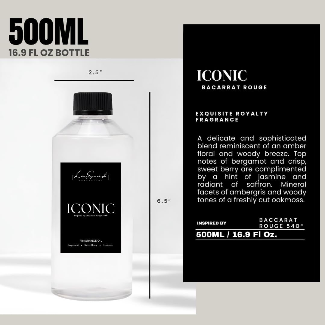 Iconic Aroma Diffuser Oil 500 ml - Scent Includes Bergamot, Sweet Berry & Oakmoss - Luxury Hotel Diffuser Oil - Oils for Aromatherapy - Fits in Any Diffuser