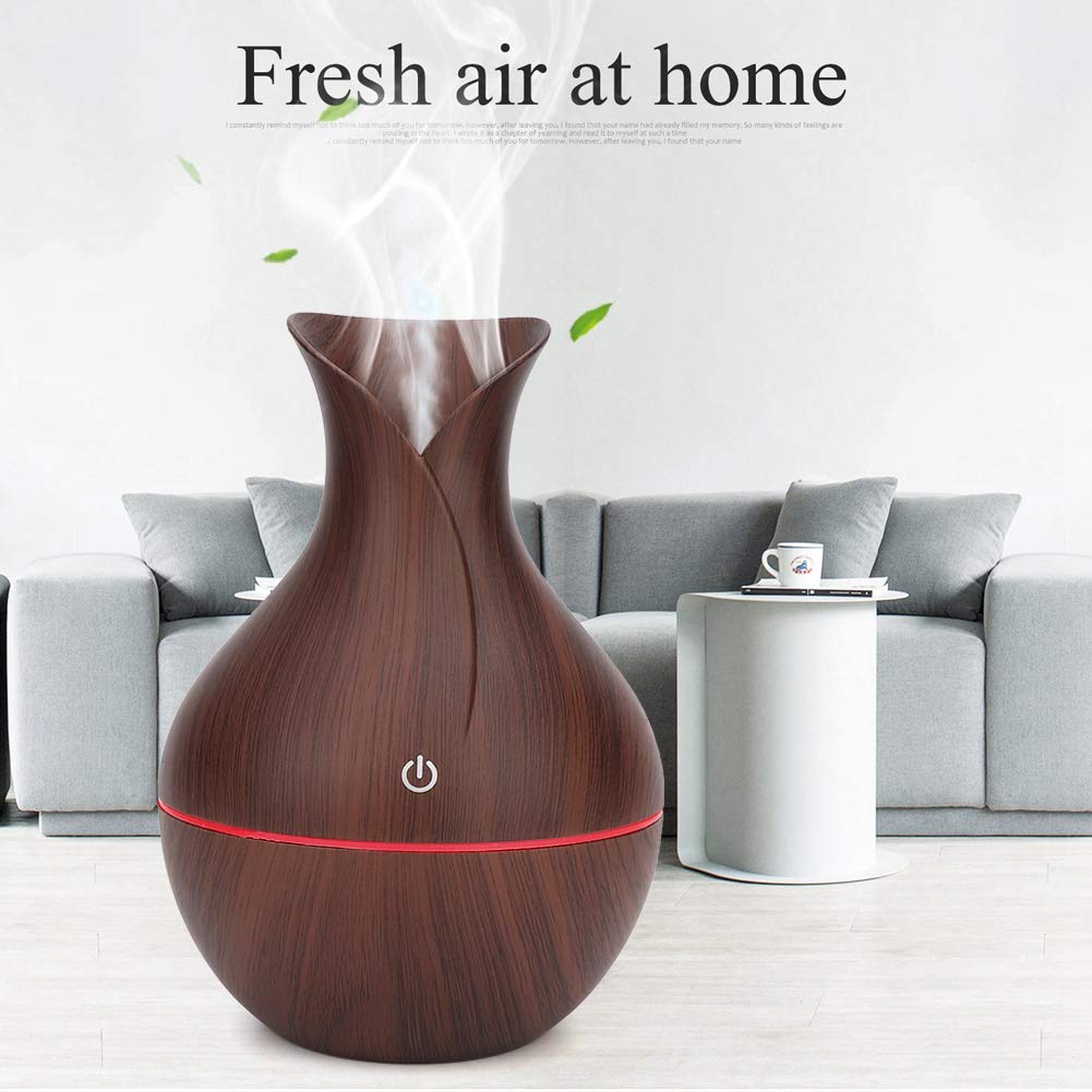 Essential Oil Diffuser, 130ml USB LED Ultrasonic Diffuser Essential Oil Diffuser Humidifier with 7 colors Portable Cool Mist Humidifier for Home Office.(Dark Wooden Grain)