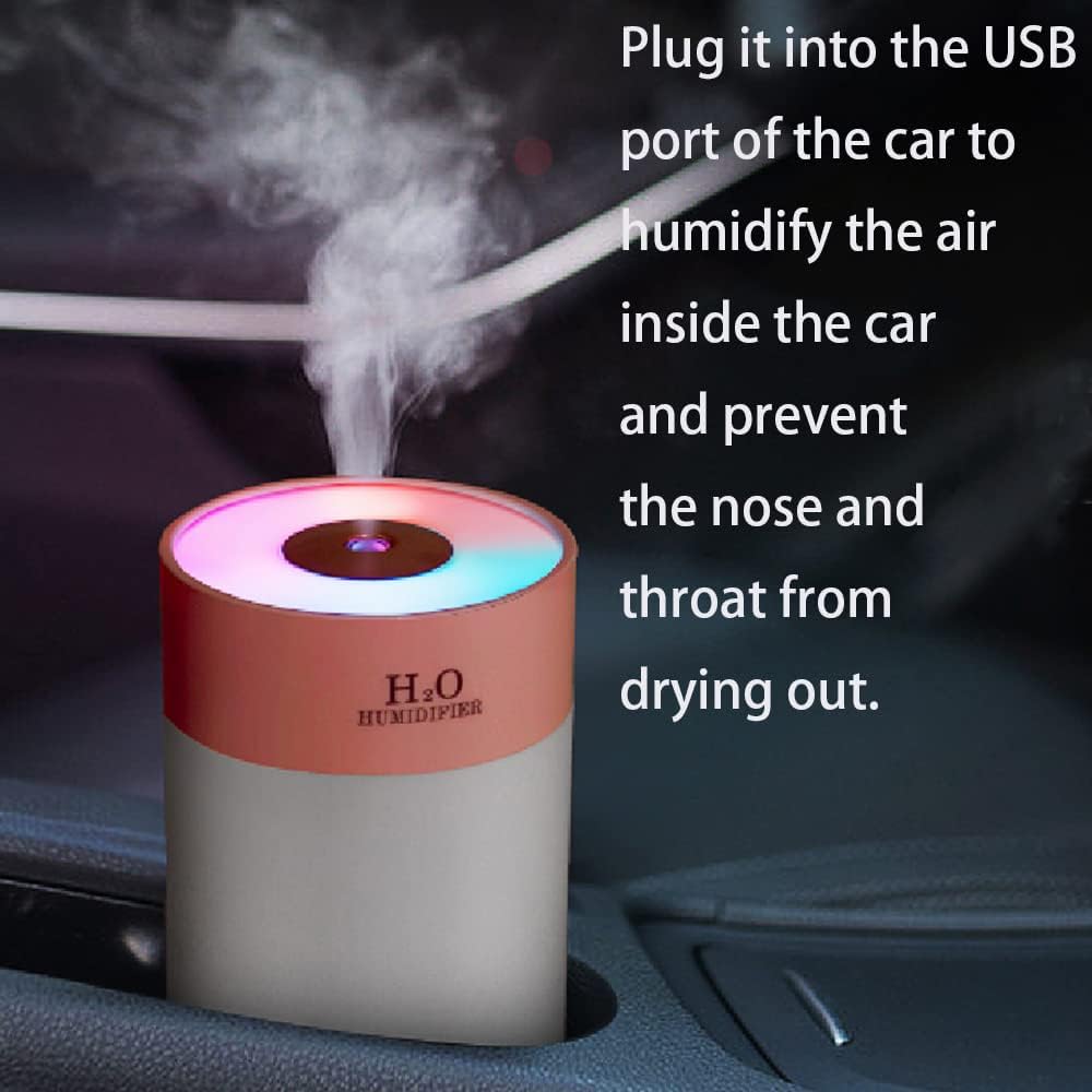 Colorful 260ml Humidifier,USB Power Supply,With 7 Color LED, Air Humidifier,Mini Air Humidifier,Can add essential oil,Suitable for Study Room, Bedroom, Baby Room, Office, Car (White)