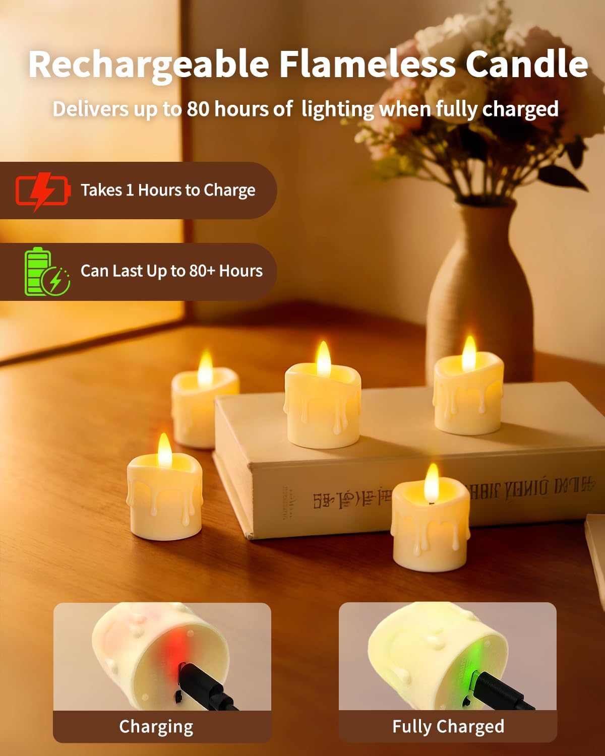 Rechargeable Flameless Candles with Remote Timer, 1.5"x2" LED Tea Lights Candles Battery Operated, Electric Fake Flickering Votive Candles for Home Table Aniversary Wedding Decor (6 Pack)
