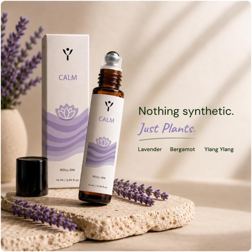 Calm Essential Oil Roll On – Stress Relief Aromatherapy Roller with Lavender, Bergamot &amp; Ylang Ylang – Relax &amp; Unwind Essential Oil Blend – 10 ml