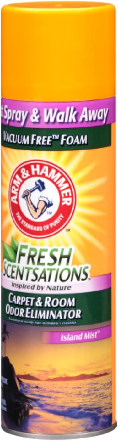 Arm & Hammer Fresh Scentsations Carpet & Room Odor Eliminator Spray, Island Mist, Vacuum-Free Foam, Just Spray and Walk Away, 15 oz (Pack of 3)
