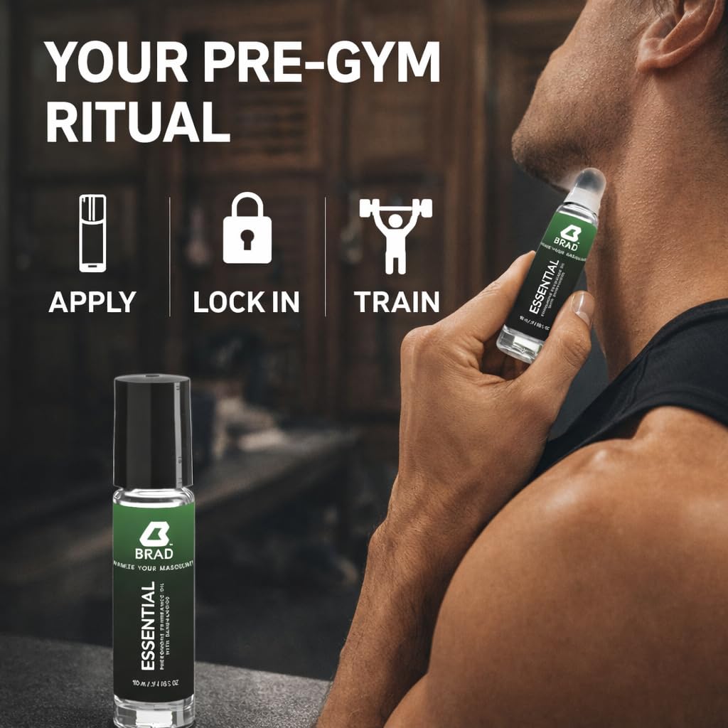 Brad ESSENTIAL Gym Confidence Roll-On for Men – High-Potency Pheromone Oil – Pre-Workout Focus & Energy Boost – Sweat-Resistant – 10 mL