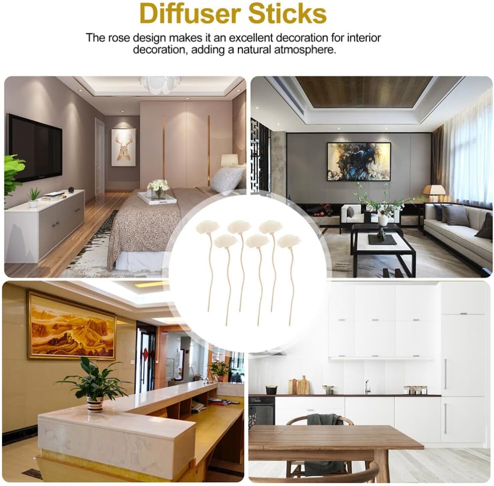 6pcs Aromatherapy Rattan Diffuser Sticks Essential Oil Diffuser Fragrance Diffuser Aroma Diffuser Aroma Flower Rattan Sticks Aroma Sticks Aroma Bottle Accessory oiling Rose Refill