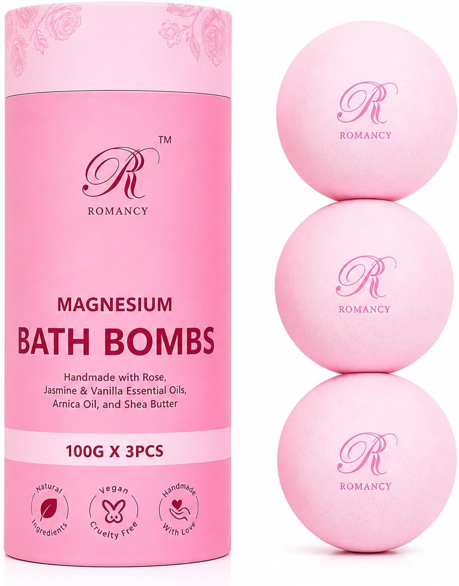 Magnesium Bath Bombs Rose Gift Set for Women & Men – Rose, Jasmine & Vanilla Essential Oils – Epsom Salt for Stress Relief, Muscle Recovery & Post-Workout Relaxation – Sleep Support Spa Self Care