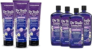 Dr Teal's Sleep Body Lotion, 24-Hour Moisture, with Melatonin, Lavender & Chamomile Essential Oils, 8 fl oz (Pack of 3) & Foaming Bath with Pure Epsom Salt, Sleep Blend with Melatonin
