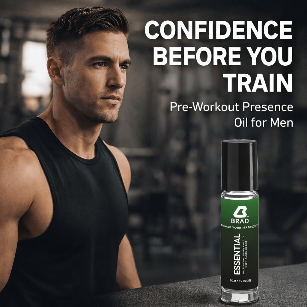 Brad ESSENTIAL Gym Confidence Roll-On for Men – High-Potency Pheromone Oil – Pre-Workout Focus & Energy Boost – Sweat-Resistant – 10 mL
