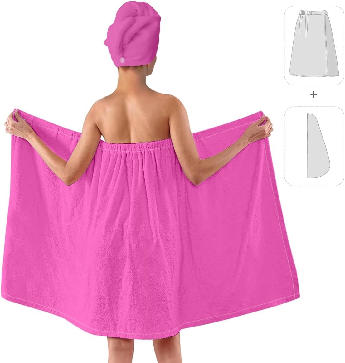 Pink Bath Wrap Set with Hair Turban, Absorbent Microfiber Spa Towel Wrap, Towel Robe for Women