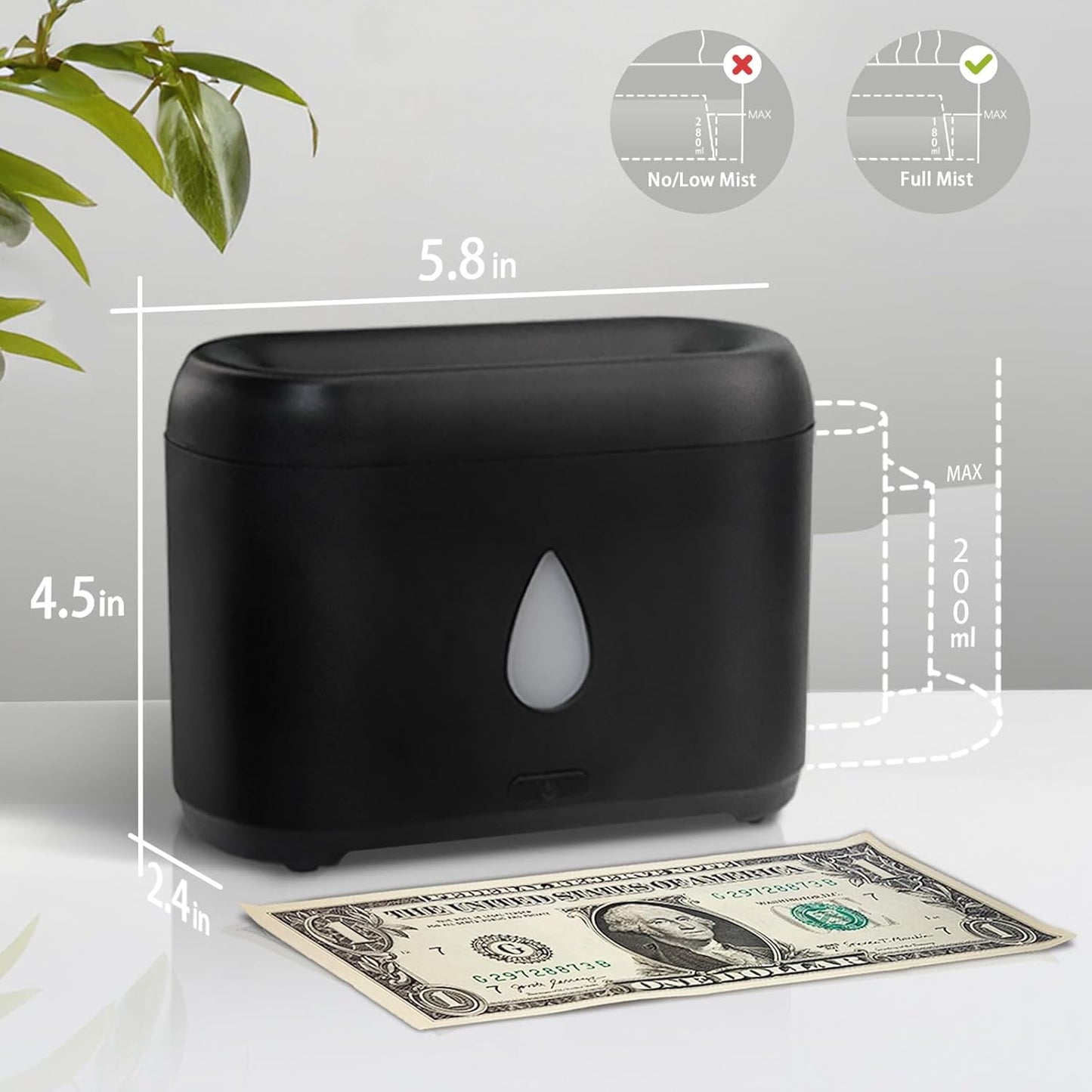 Flame Diffuser for Essential Oils, 200ml Ultrasonic Aroma Diffusers with Cool Mist, Aromatherapy Diffuser with Auto-Off Protection, Small Humidifier for Home,Office,Bedroom,Gift (Black)
