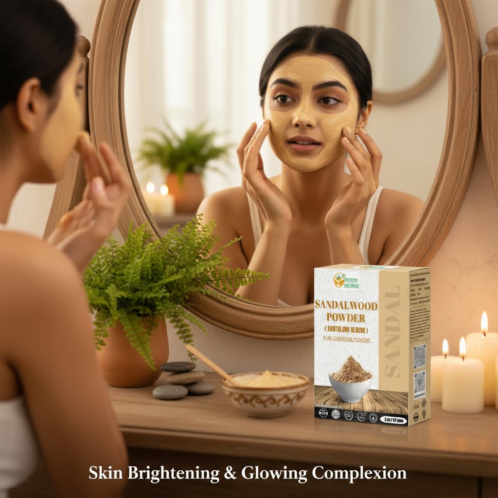 Herbs Botanica Chandan Sandalwood Powder Natural 2 oz For Skin, Face Pack, Face Mask, Worship Tilak, Auspicious Occasions 100% Natural, Soothing, Cleansing, Wrinkles