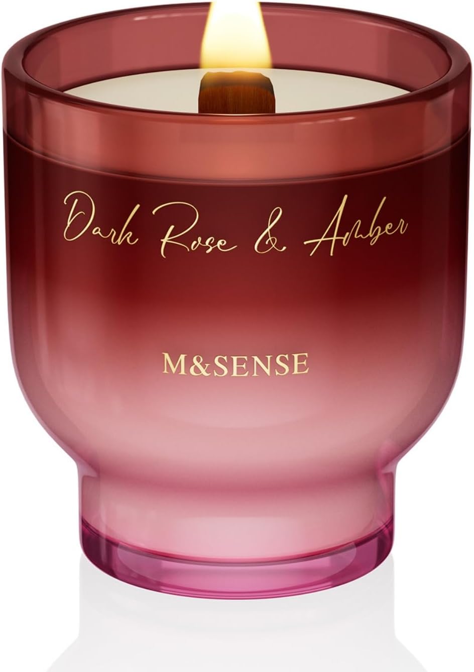 M&SENSE 9.9oz Natural Soy Wax Jar Candle with Wooden Wick | Dark Rose Amber Scent | 55-Hour Burn & Long-Lasting Burn | Housewarming Gift for Men and Women