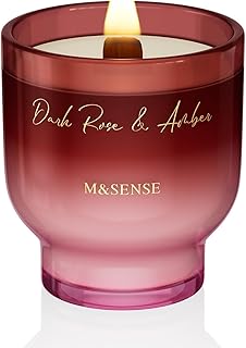 M&SENSE 9.9oz Natural Soy Wax Jar Candle with Wooden Wick | Dark Rose Amber Scent | 55-Hour Burn & Long-Lasting Burn | Housewarming Gift for Men and Women