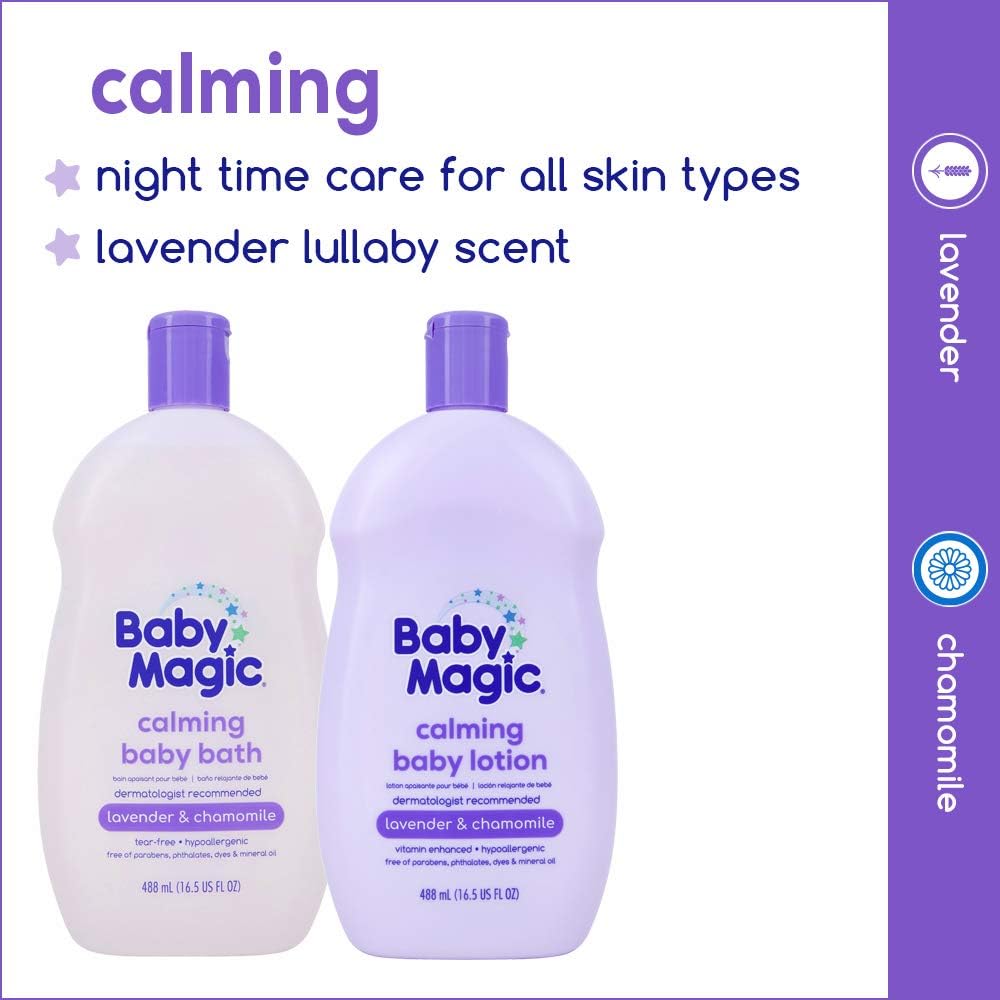 Baby Magic Calming Baby Bath, Lavender & Chamomile Scent, Specially Formulated for Baby's Delicate Skin, Made with Calendula, Tear Free, Hypoallergenic, Dermatologist Recommended, 9 Fl Oz