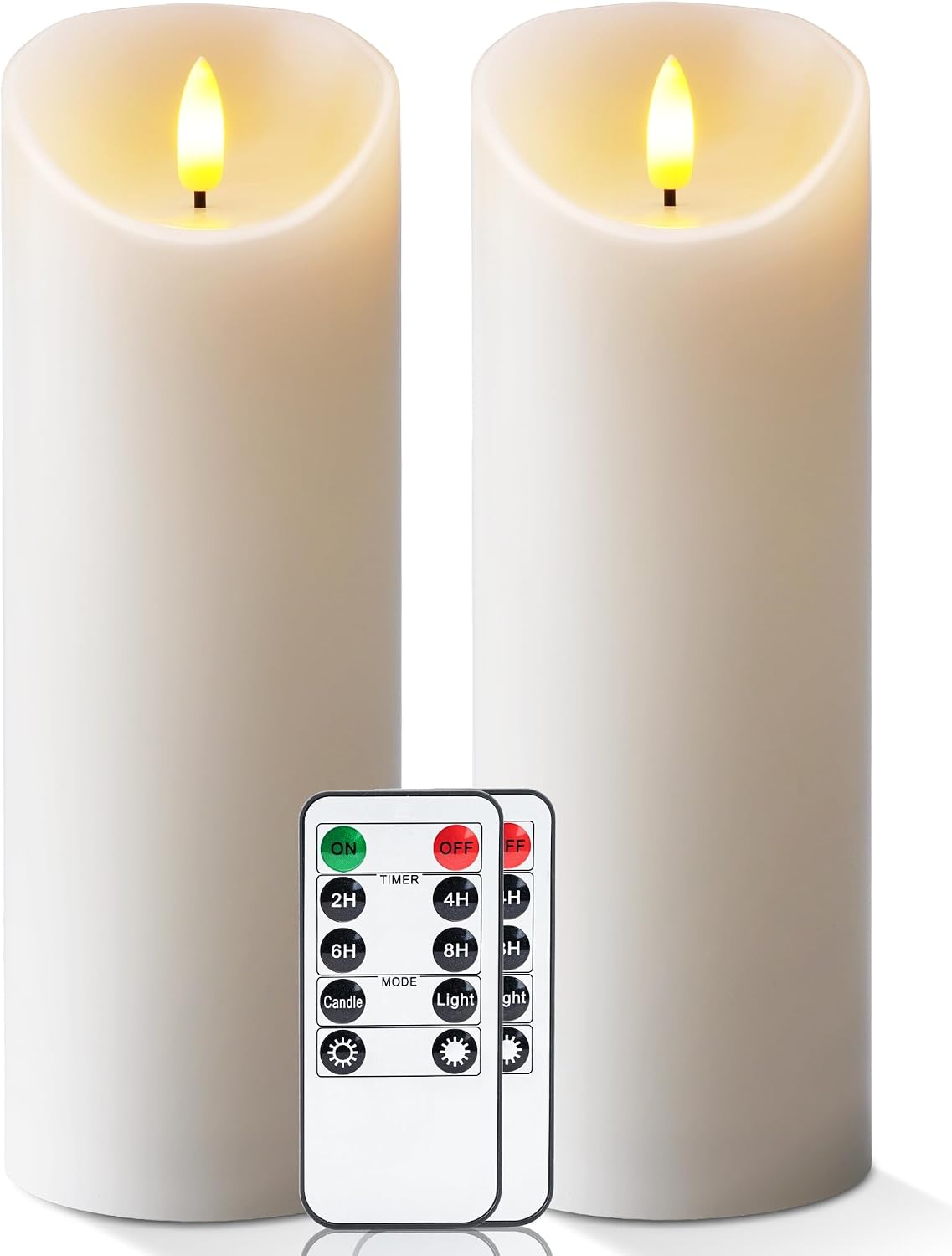 5plots 9" x 3" Flickering Flameless Candles - Battery Operated Wax LED Candles - Amber Yellow Light with Remote and Timers Set of 2, Ivory, for Home Decor, Candle Sconces
