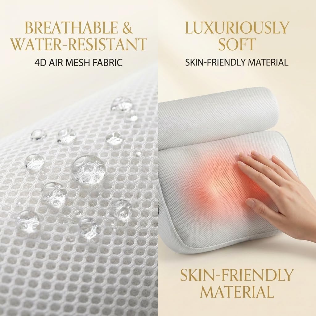 MONET Massaging Bath Pillow — Shiatsu Neck and Back Massager for Tub with 2 Speeds — IPX8 Waterproof Deep Kneading Comfort — 4 Massage Nodes USB-C Rechargeable — Spa Gift for Women — Fits All Tubs