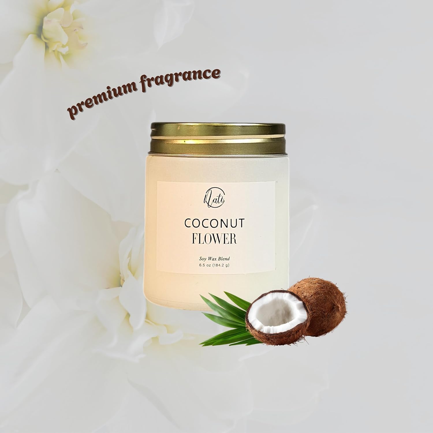 CW Studio Set of 4 Coconut Flower Scented Candles – Natural Soy Wax Blend – 6.5oz Frosted Sage Glass Jar with Gold Screw Lid – Single Cotton Wick, 33H, Smokeless (White)
