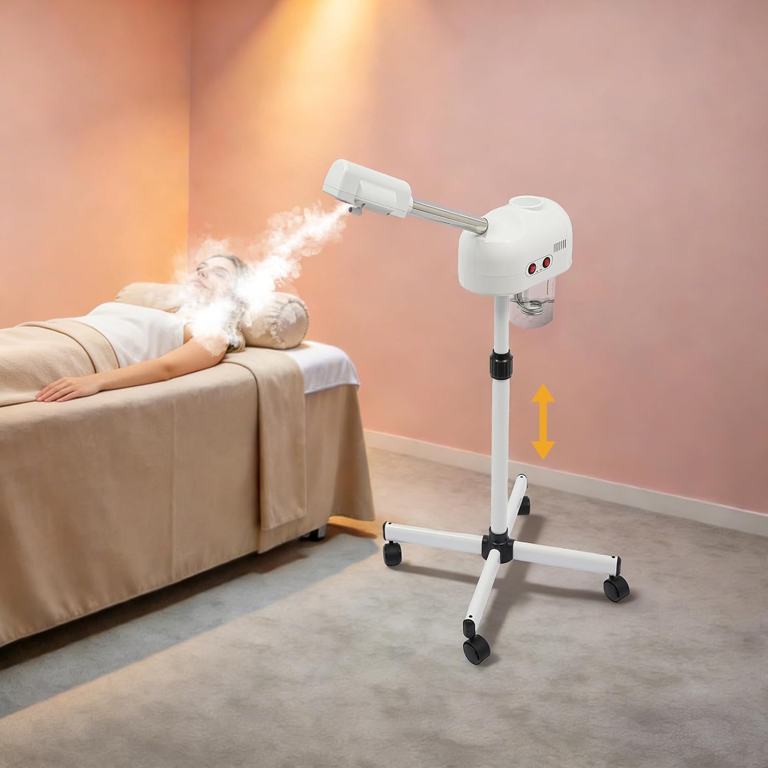 Hot Mist Facial Steamer, Adjustable Spa Steamer with 360° Rotating Nozzle, Floor Standing Facial Steamer with 44.1’’-52’’ Height for Home Office Salon