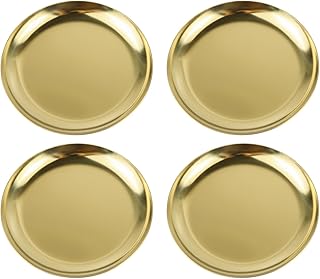 Stainless Steel Candle Holders, 4" Round Plates for Pillar, Scented and Ball Candles, Mini Trays for Jewelry and Versatile Decorative Table Centerpieces, 4 Pack