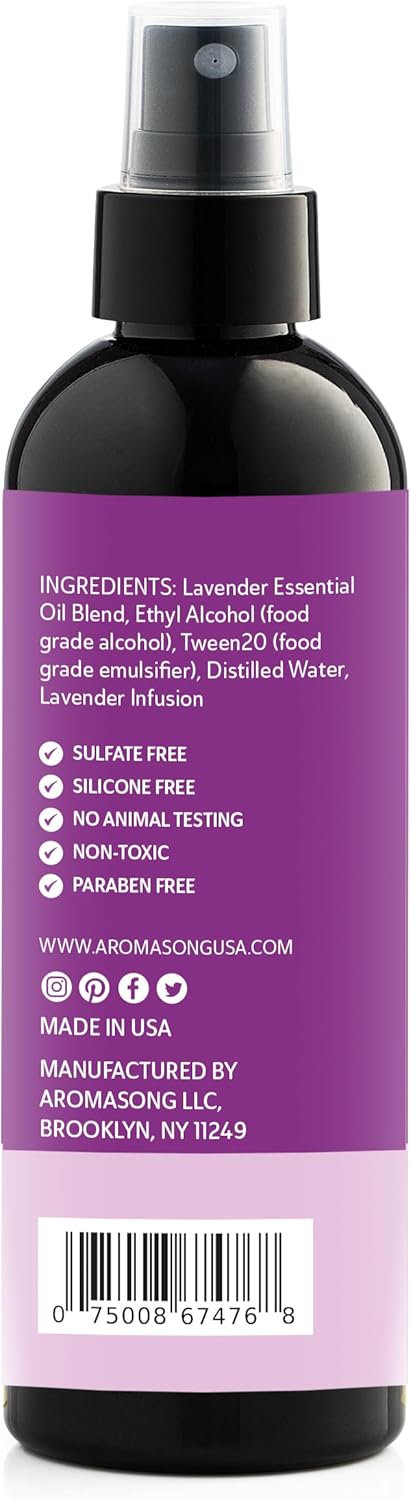 Aromasong 100% Natural Lavender Spray | 2-Pack | for Relaxing - Room & Linen Spray for Sleeping - Calming Essential Oil for Pillows and Sheets 4 Fl Oz.