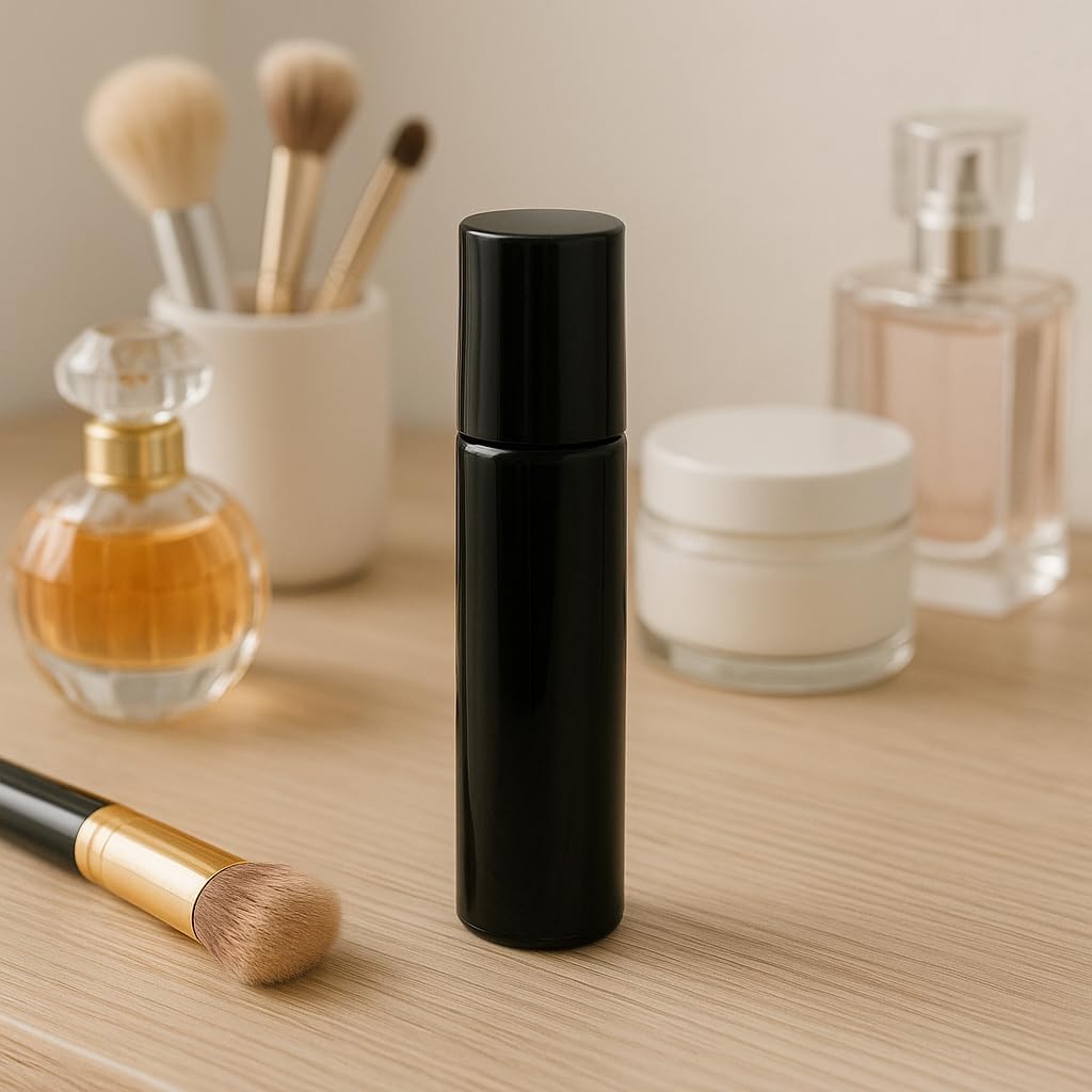 16Pcs Black Essential Oil Roller Bottles Roll On Bottles Perfume Sample Refillable Essential Oil Bottle with Stainless Steel Ball for Oils, Aromatherapy, Perfume, DIY and Blends 10ml